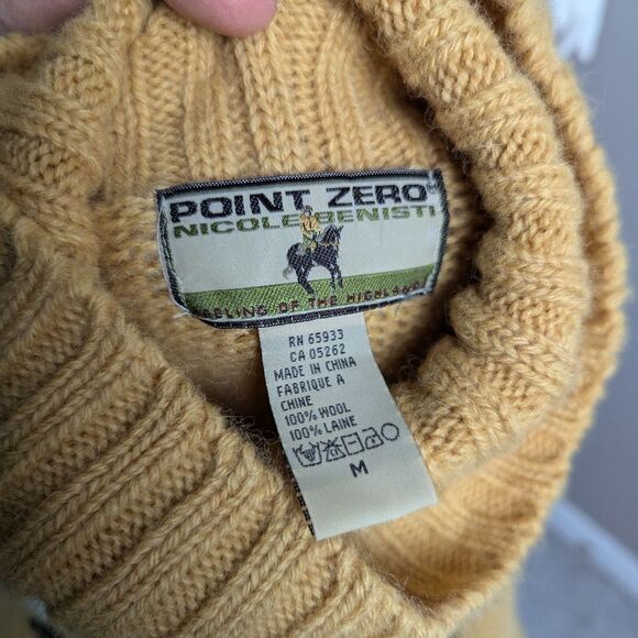 Women's cable knit wool turtle neck embroidered flowers Point Zero 90s M - Picture 10 of 10